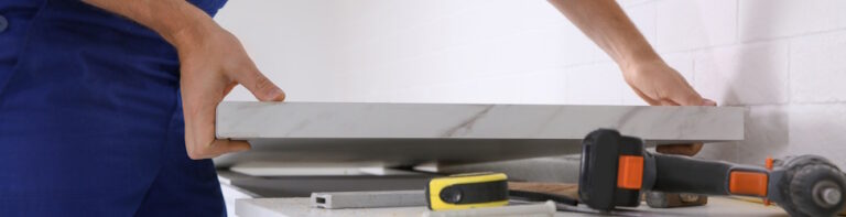 contractor installing countertops