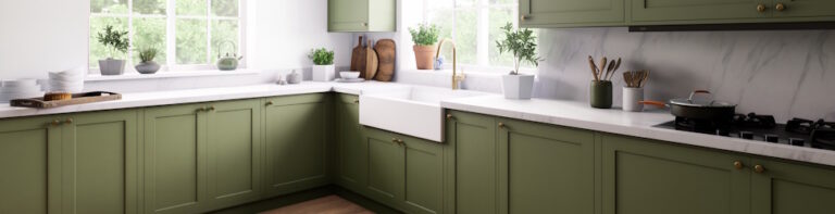 updated kitchen with green cabinets