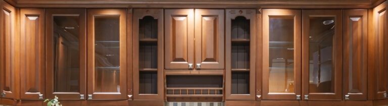 Contemporary upscale home kitchen interior with wood cabinets